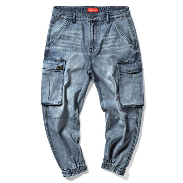 

tooling jeans denim plus size men loose large size nine-point trousers 9-point tide brand jeans spring thin harlan, Blue