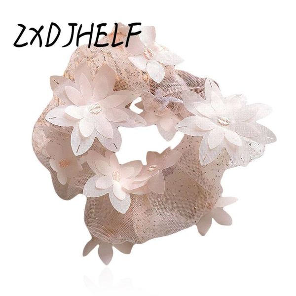 

zxdjhelf shiny design flower lace girls scrunchie ponytail elastic hair bands rubber rope headband women hair accessories f664