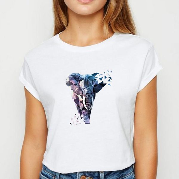 

new t shirt women animals elephant t-shirts spring summer women's shirt hipster aesthetics graphic ropa mujer o-neck tshirt, White