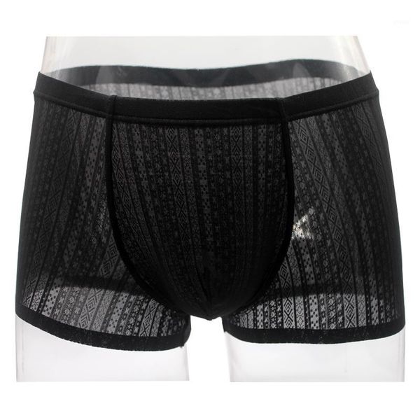

men underwear 2020 new breathable men solid ice silk cool underpant u convex design underwear black boxer trunks sport1, Black;white