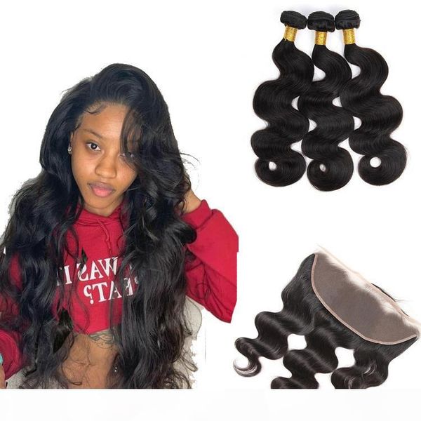 

brazilian virgin hair bundles with frontal xiuyuan brazilian body wave virgin remy human hair bundles with 13x4 lace closure, Black;brown
