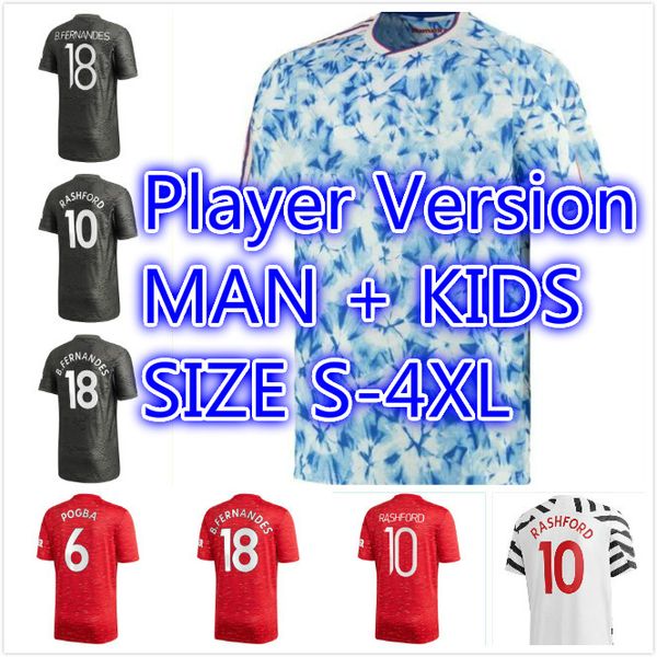 

player version rashford fernandes 20 21 united soccer jersey greenwood van de beek utd 2020 2021 football kit shirt men kids set, Black;yellow