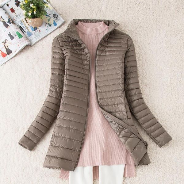 

women down jacket autumn winter ultra light white duck down parkas coat warm thin slim jacket plus size 4xl long outwear sf14251, Black
