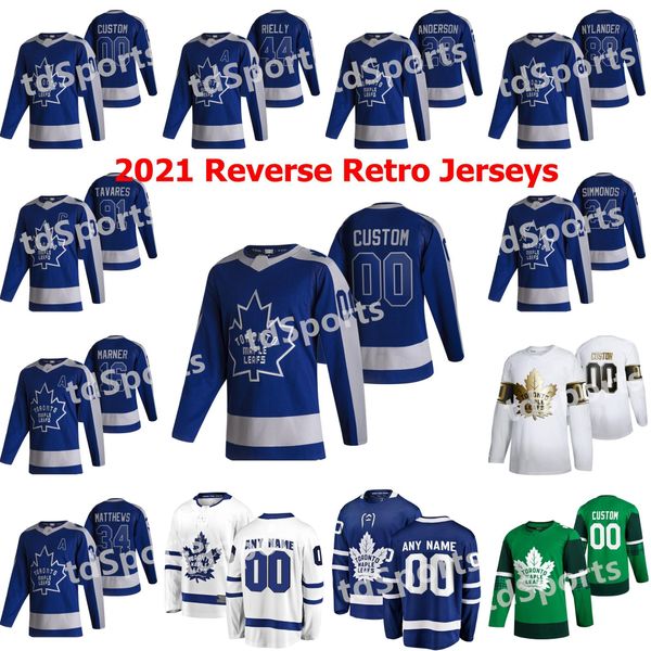 

toronto maple leafs 2021 reverse retro hockey jerseys william nylander morgan rielly ilya mikheyev alexander kerfoot cody ceci custom stitch, Black;red