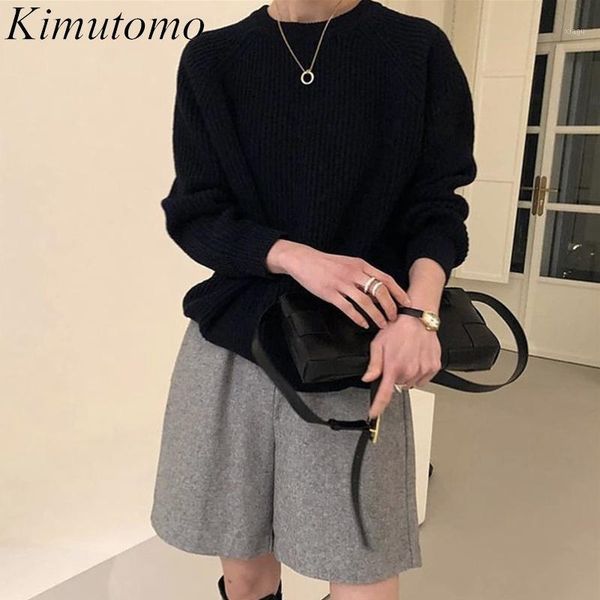 

kimutomo women ruffle hem sweater spring autmn korea new fashion female o-neck solid slim waist long sleeve knitted pullovers1, White;black