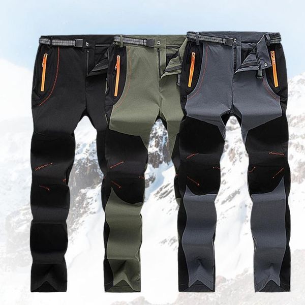 

men's lightweight pants breathable zipper pockets autumn winter casual long trousers male waterproof quick dry cargo pants warm1, Black
