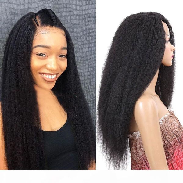 

italian yaki full lace wigs human hair part glueless unprocessed virgin brazilian hair kinky straight lace front wig for black women, Black;brown