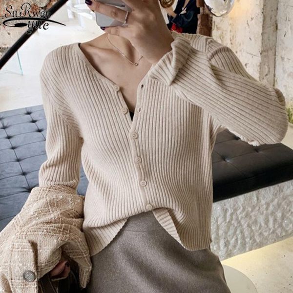 

women's knits & tees autumn thin long sleeve knitted sweater v-neck single-breasted women 2021 solid casual winter clothes 11651, White