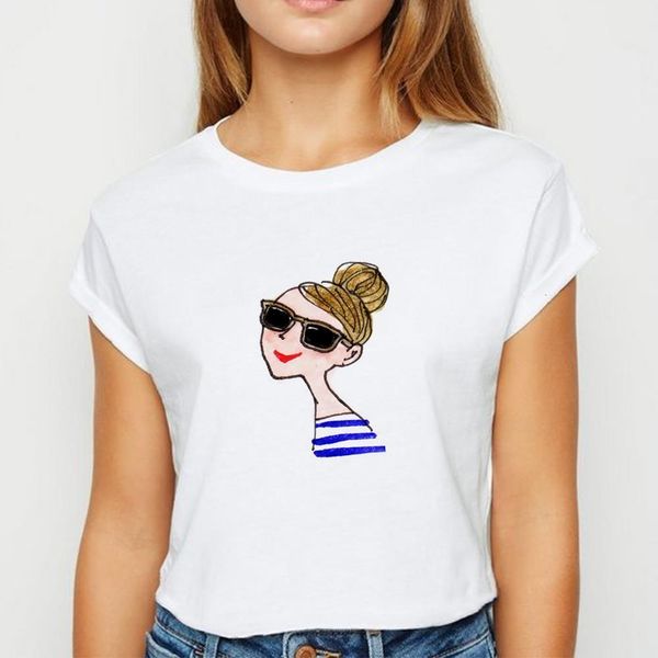 

new t-shirt female modern girls tshirt vestidos vogue casual spring summer cool streetwear printing design o-collar t-shirts, White