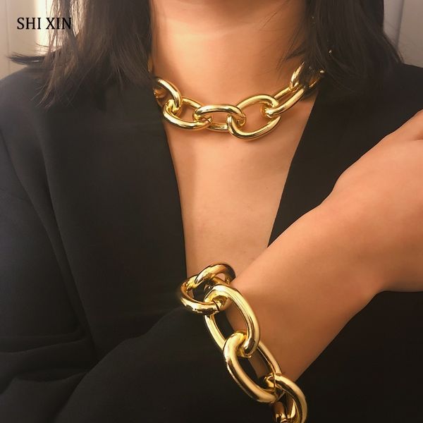 

shixin exaggerated cuban thick chain choker necklaces for women fashion jewelry personalize statement collier female accessories t200116, Silver