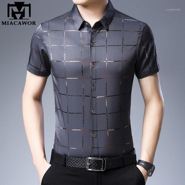 

2020 new summer short sleeve shirt men casual men's shirt slim fit fashion plaid dress camiseta masculina c6581, White;black