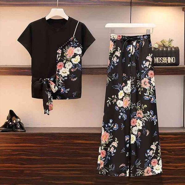 

spring women two piece set pants suits women high waist loose chiffon pants, White