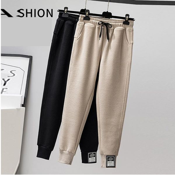 

puls размер упругие талии thinck женщина высокая талия длина лодыжки брюки мягкая сыпучие cusaul гарем sweatpants щитовые bundlefoot женский, Black;white