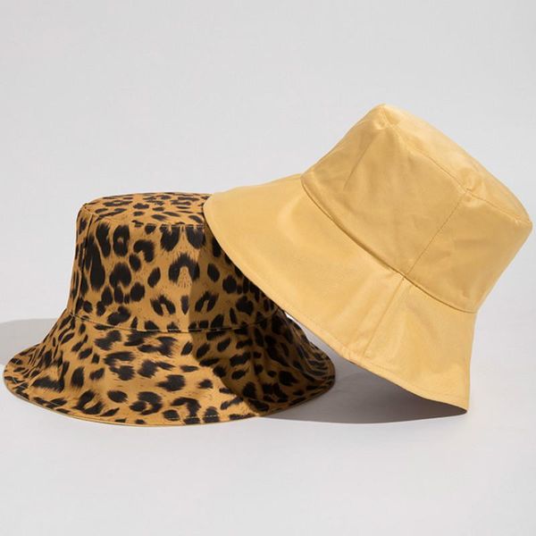 

wide brim hats 2021 two side leopard black bucket hat for women men reversible panama sun summer ladies beach protection fisherman, Blue;gray