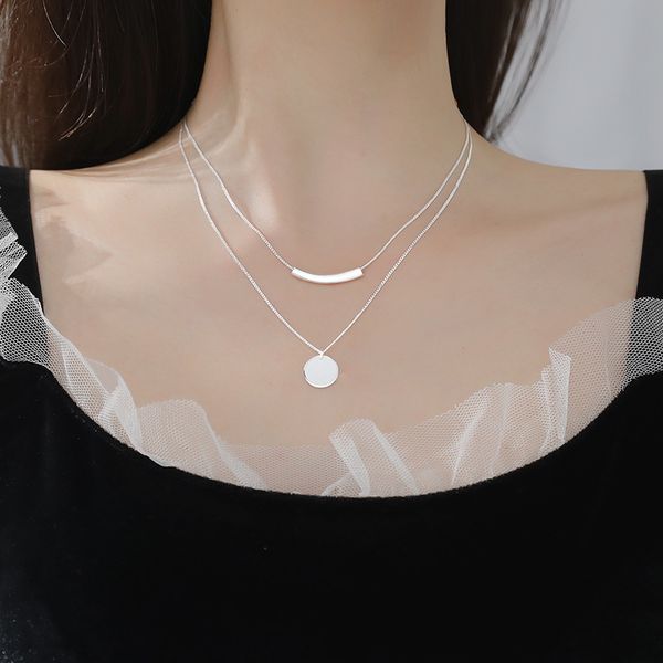 

silvology 925 sterling silver double layer bent tube necklace round card elegant pendant necklace for women fine jewelry charm q0531