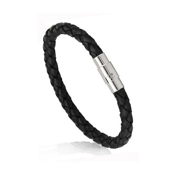 Bracciale a treccia in vera pelle con fibbia magnetica da uomo in acciaio al titanio da 20 cm per bracciale da uomo con ciondoli e braccialetti con corda gioiello