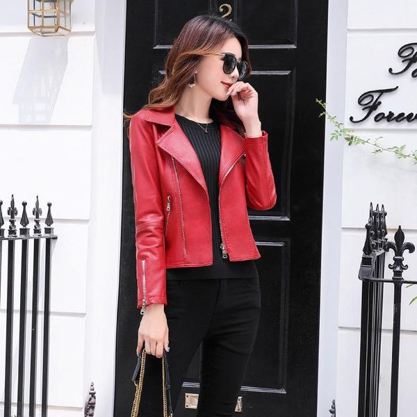 

2018 autumn suit short coat new clothing leather jacket women1, Black