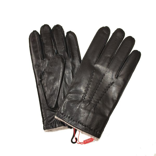 

leather men' new goatskin outer seams wool lining autumn and winter large size warm driving gloves, Blue;gray