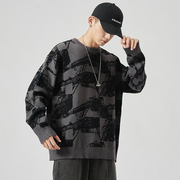 

2021 new sweaters men's long sleeves autumn print pullover knitted o-neck plus oversized 5xl, White;black