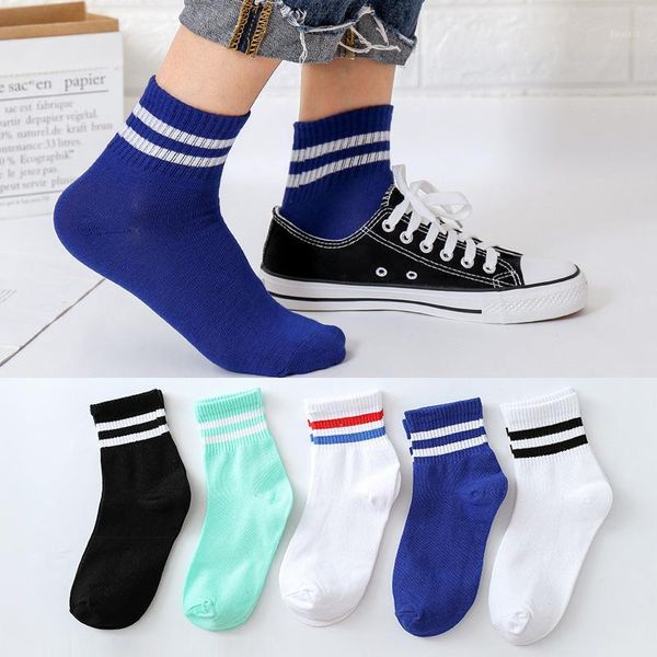 

1 pair men's and women's mid tank socks in autumn and winter breathable casual sports antiskid stripe student mid tank socks1, Black;white