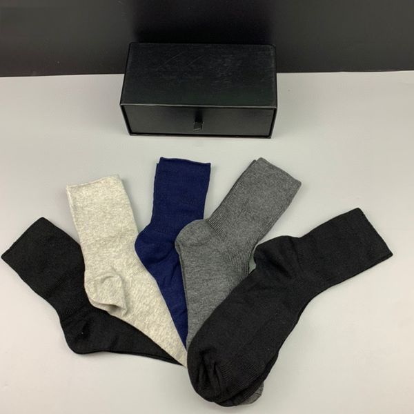 

mens socks gentleman's formal sock mid-length solid color wear-resistant soft men's and women's cotton with gift box 5 colors, Black
