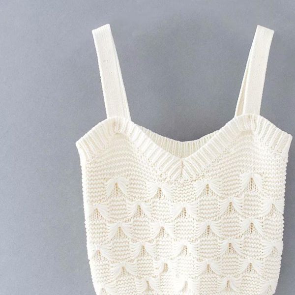 

new 2021 women fashion knotted knitted vest ladies spaghetti strap solid camis tank summer wear sling crop t625, White