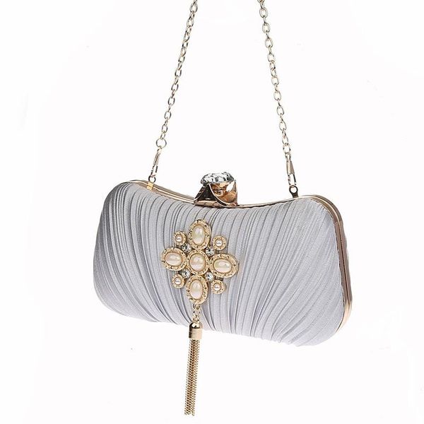 

evening bags fashion silver women's satin bag bridal wedding clutch handbag party purse makeup shoulder 031271-4-a