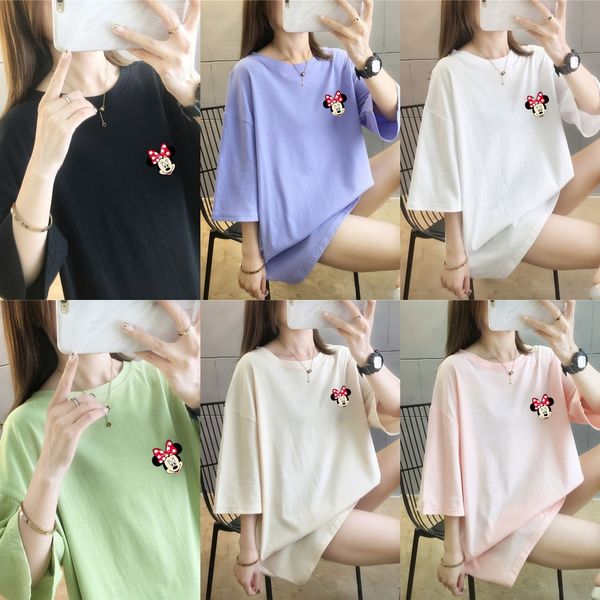 

bmwwk loose mm200kg round neck sleeve short women's 2020 summer korean new gc27q cotton t-shirtjacket cotton t-shirt oversized fat ins, White