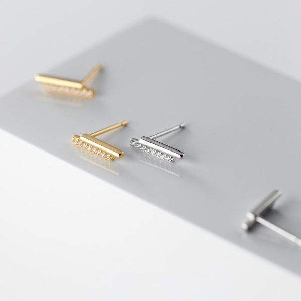 

stud 100% 925 solid sterling silver simple one stick earrings for women girl small zircons ear earring jewelry 2021, Golden;silver