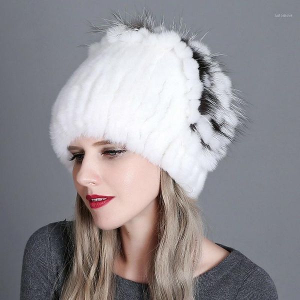 

20 style women's winter european american warmth fashion thick woolen hat rex fur straw hat knitted with side flower1, Blue;gray