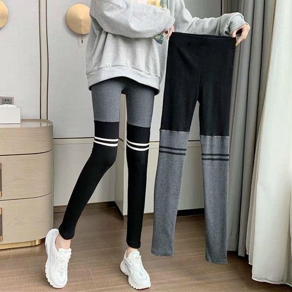 

2020 warm leggings women's patchwork winter warm skinny slim leggings stretch knitted thick stirrup pants ankle-length1, Black