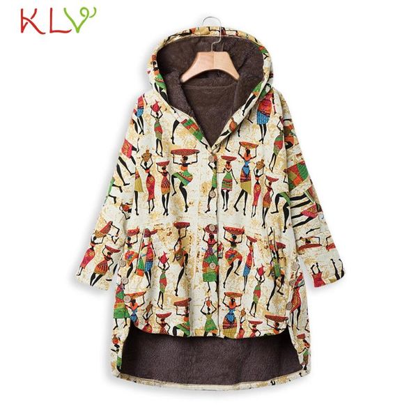 

women's jacket winter warm floral print female plush coat windbreaker hooded pockets vintage oversize outwear plus size 5xl 19sp, Black;brown