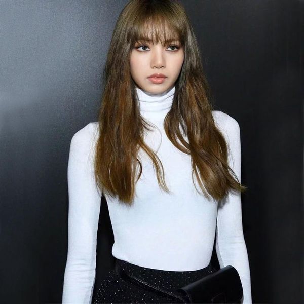 

women high cowl neck long sleeve bodysuit, Black;white