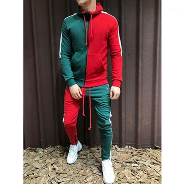 

2020 autumn casual men tracksuit sets fashion 3d gradient sweatsuit hoodies sweatshirt sweatpant slim joggers gym pants suit man1, Gray