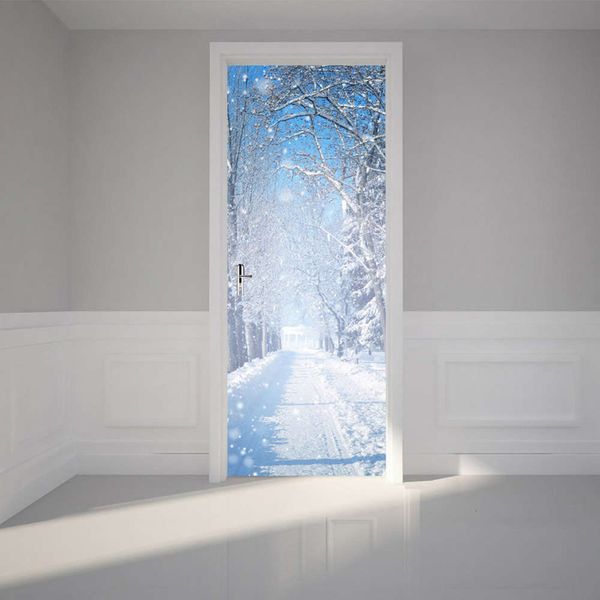 

3d small frh style winter snow door living room bedroom home decoration painting waterproof removable pvc wall paste