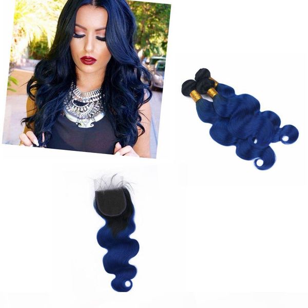 

human hair ombre bundles with closure 4"*4" body wave ombre peruvian bundles with closure dark root, Black;brown