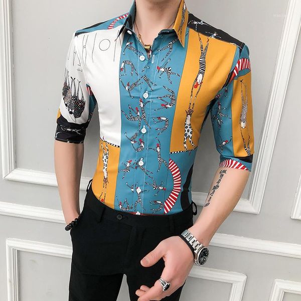 

fashion 2020 new floral shirt men spring summer half sleeve mens casual shirts slim fit streetwear club tuxedo blouse homme 3xl1, White;black
