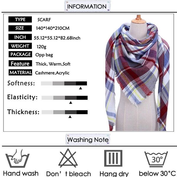 

design brand women scarf plaid winter warm cashmere scarves triangle knitted neck shawls and wraps female blanket echarpe sqcxmt bdefashion, Blue;gray
