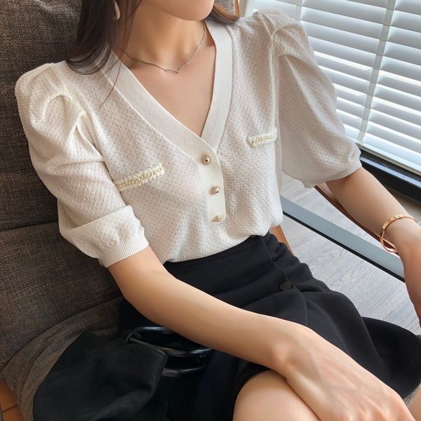 

i8ezn пенька кнопка аромата ручного высокого качества v-образный вырез с короткого топ верхнего sweatersleeve лед небольшого свитер sweaterb, White;black