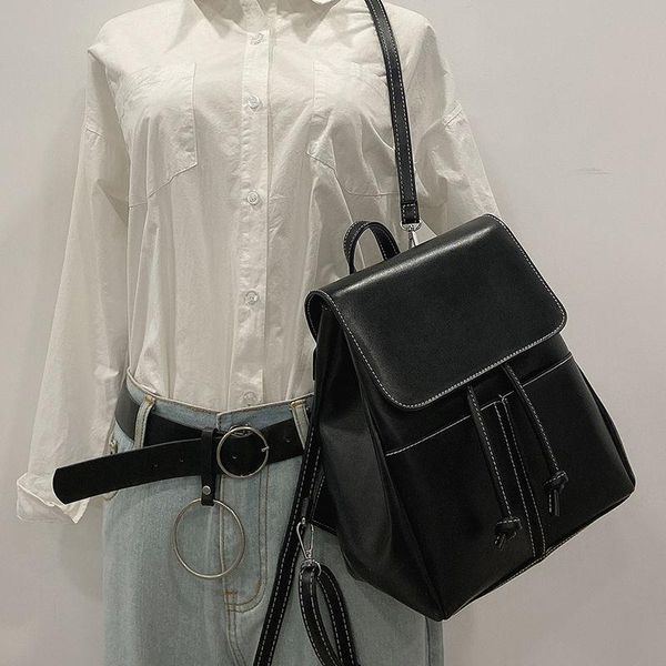 

backpack style 2021 women drawstring leather shoulder bag trendy female school teenage girls fashion rucksack y25