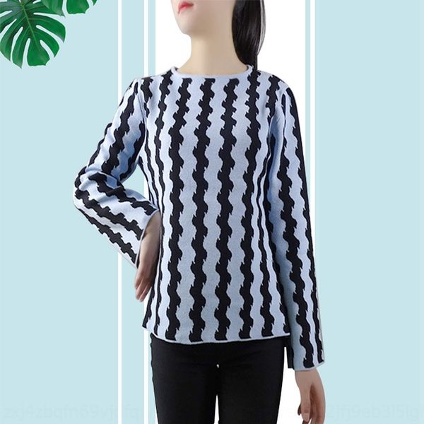 

women's 2020 new t-shirt pullover pullovert-shirt women show thin round neck long sleeve striped pullover knitting sweater ghnqr, White;black