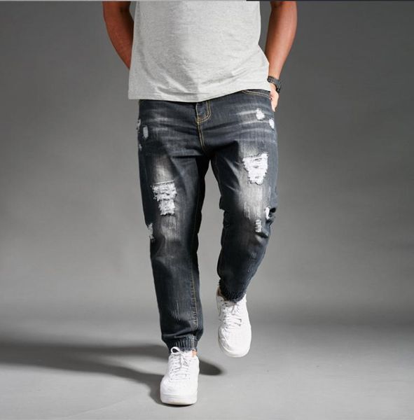 

men's jeans plus size men slim ankle-length pants 8xl 4xl 6xl 48 fashion stretch male hole denim jogger design hip hop for, Blue