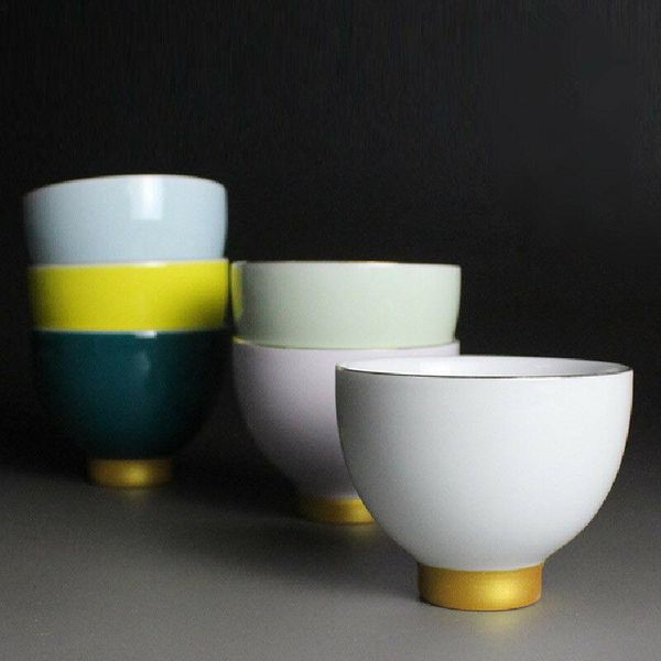 

6pcs rainbow teacup chinese jingdezhen ceramic pigmented cup handpainted gold line teasting tea cup samll wine cup yxlyoe xhhair
