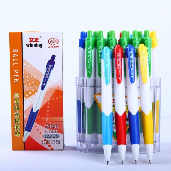 

triangle rod writing posture correction click ball pen winning 2055 blue refill 0.7mm ballpoint pens for student school supplies1, Blue;orange