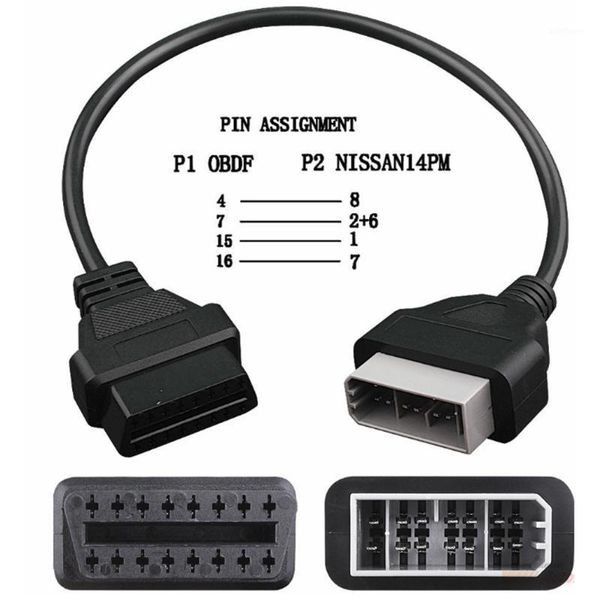 

for 14 pin male cableto obd obd2 obdii dlc 16pin female car diagnostic adapter convertor cable1
