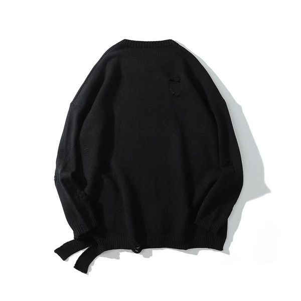 

original hole round neck oversize sweater mens pullover streetwear loose casual sweaters knitted harajuku hip hop clothing jllnmc ly_bags, Black