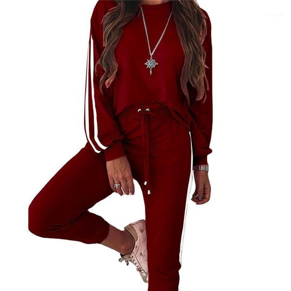 

women solid color long sleeve o neck sweatshirts drawstring pants sport tracksuits autumn winter set tracksuit women1, Gray