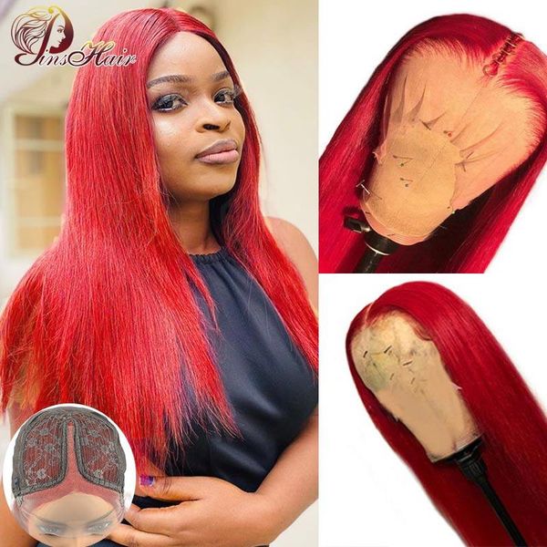 

lace wigs red 99j part human hair for black woman 13*1 straight brazilian pinshair remy 150%, Black;brown