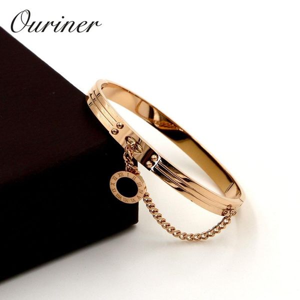 

bangle black round tag chain bangles roman numerals bracelet for women classic brand jewelry stainless steel rose gold bracelets 104-2