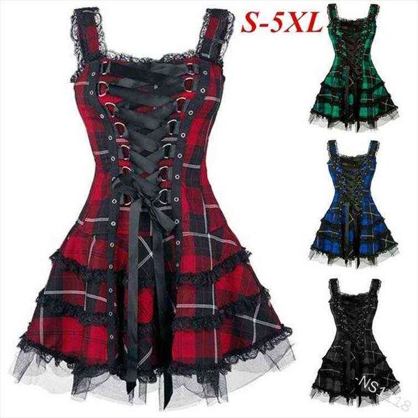 

gothic style women dresses sleeveless cross lace up slim waist short medieval cosplay costumes summer dress party plus size, Black;gray